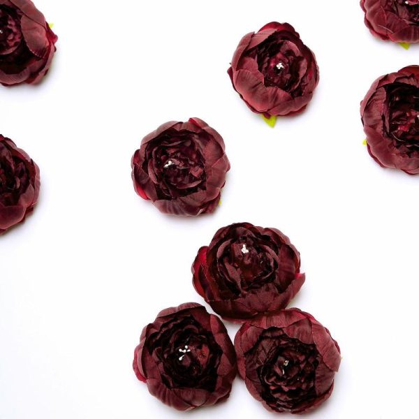 Accent Flowers |   10 Pack 3″ Burgundy Artificial Silk DIY Craft Peony Flower Heads Accent Flowers Accent Flowers