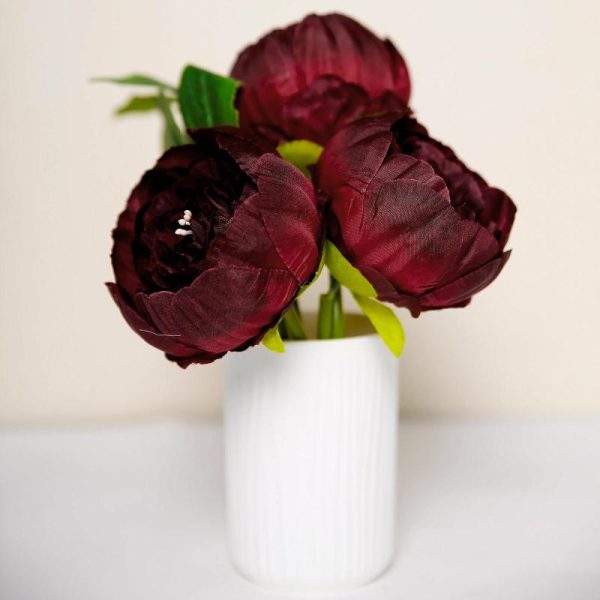 Accent Flowers |   10 Pack 3″ Burgundy Artificial Silk DIY Craft Peony Flower Heads Accent Flowers Accent Flowers