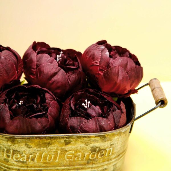 Accent Flowers |   10 Pack 3″ Burgundy Artificial Silk DIY Craft Peony Flower Heads Accent Flowers Accent Flowers