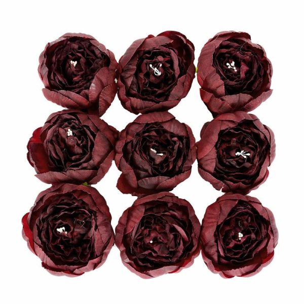 Accent Flowers |   10 Pack 3″ Burgundy Artificial Silk DIY Craft Peony Flower Heads Accent Flowers Accent Flowers