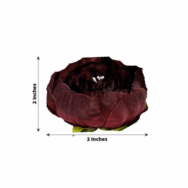 Accent Flowers |   10 Pack 3″ Burgundy Artificial Silk DIY Craft Peony Flower Heads Accent Flowers Accent Flowers