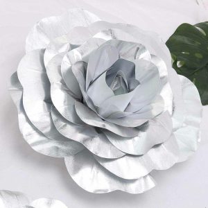 Accent Flowers |   2 Pack 20″ Large Silver Real Touch Artificial Foam DIY Craft Roses Accent Flowers Accent Flowers