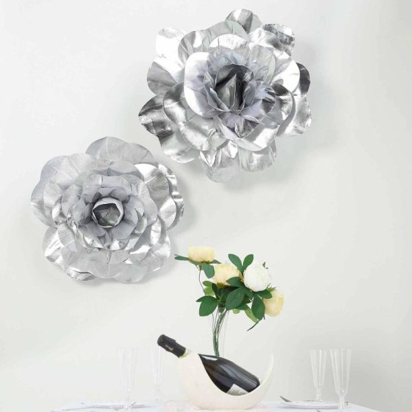 Accent Flowers |   2 Pack 20″ Large Silver Real Touch Artificial Foam DIY Craft Roses Accent Flowers Accent Flowers