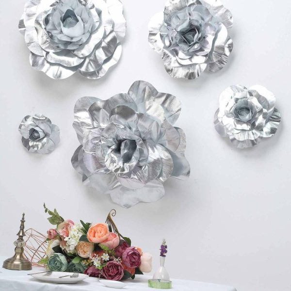 Accent Flowers |   2 Pack 20″ Large Silver Real Touch Artificial Foam DIY Craft Roses Accent Flowers Accent Flowers