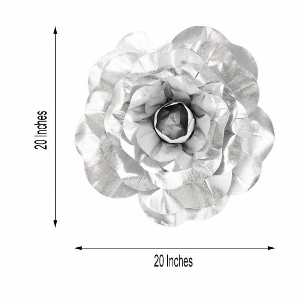 Accent Flowers |   2 Pack 20″ Large Silver Real Touch Artificial Foam DIY Craft Roses Accent Flowers Accent Flowers