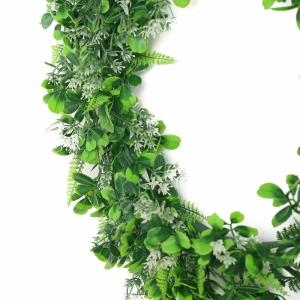 Accent Flowers |   2 Pack 22″ White Green Artificial Lifelike Boxwood Fern Mix Spring Wreaths Accent Flowers Accent Flowers