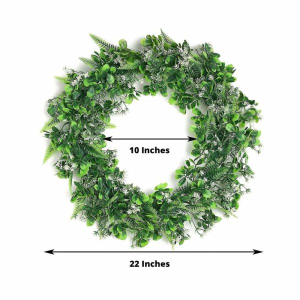 Accent Flowers |   2 Pack 22″ White Green Artificial Lifelike Boxwood Fern Mix Spring Wreaths Accent Flowers Accent Flowers