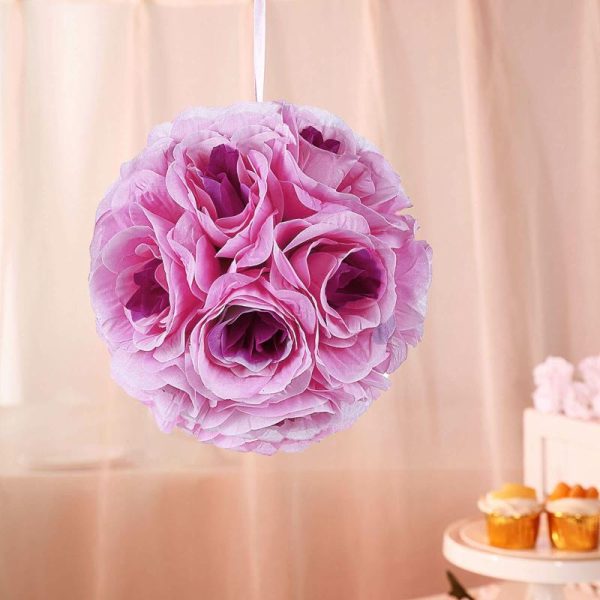 Accent Flowers |   2 Pack 7″ Lavender Lilac Artificial Silk Rose Kissing Ball, Flower Ball Accent Flowers Accent Flowers