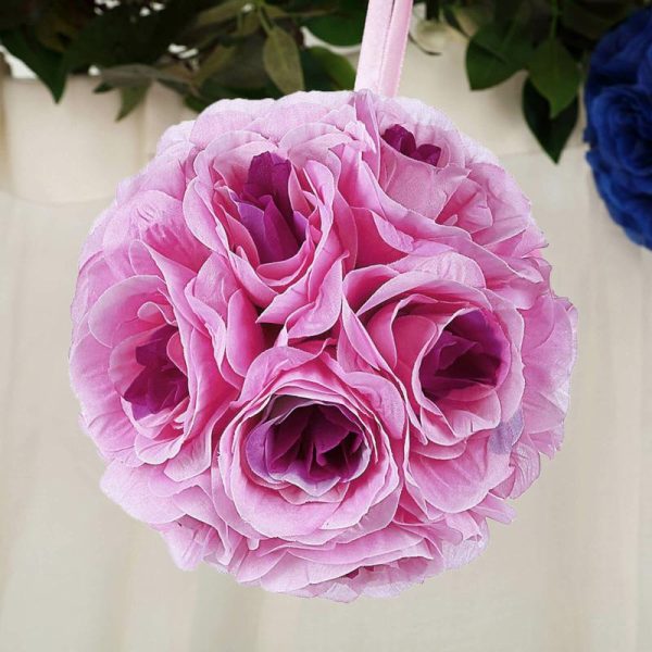 Accent Flowers |   2 Pack 7″ Lavender Lilac Artificial Silk Rose Kissing Ball, Flower Ball Accent Flowers Accent Flowers