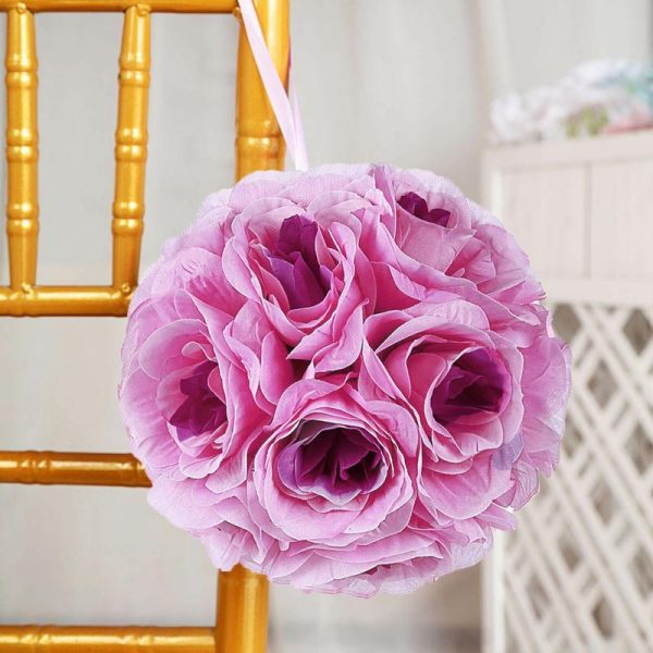 Accent Flowers |   2 Pack 7″ Lavender Lilac Artificial Silk Rose Kissing Ball, Flower Ball Accent Flowers Accent Flowers