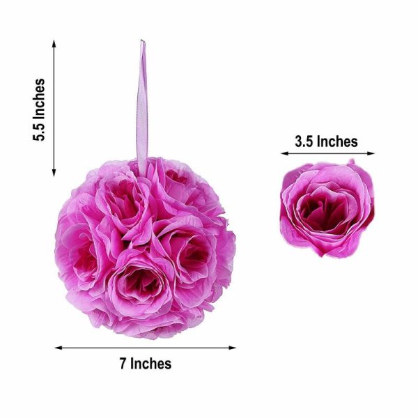 Accent Flowers |   2 Pack 7″ Lavender Lilac Artificial Silk Rose Kissing Ball, Flower Ball Accent Flowers Accent Flowers