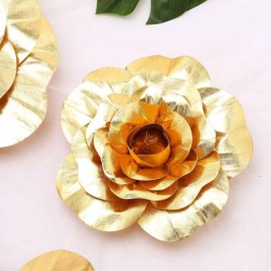 Accent Flowers |   4 Pack 12″ Large Metallic Gold Real Touch Artificial Foam DIY Craft Roses Accent Flowers Accent Flowers