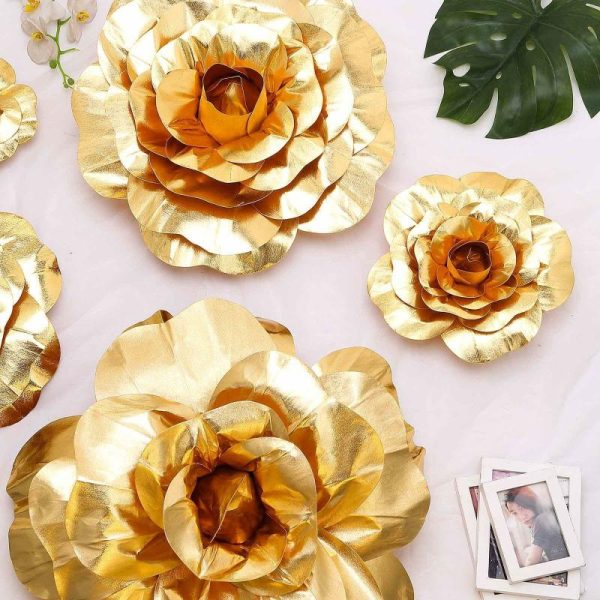 Accent Flowers |   4 Pack 12″ Large Metallic Gold Real Touch Artificial Foam DIY Craft Roses Accent Flowers Accent Flowers