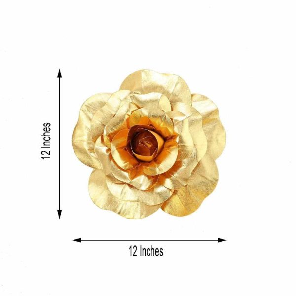 Accent Flowers |   4 Pack 12″ Large Metallic Gold Real Touch Artificial Foam DIY Craft Roses Accent Flowers Accent Flowers