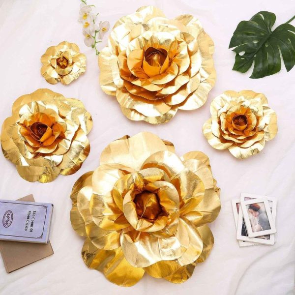 Accent Flowers |   4 Pack 12″ Large Metallic Gold Real Touch Artificial Foam DIY Craft Roses Accent Flowers Accent Flowers