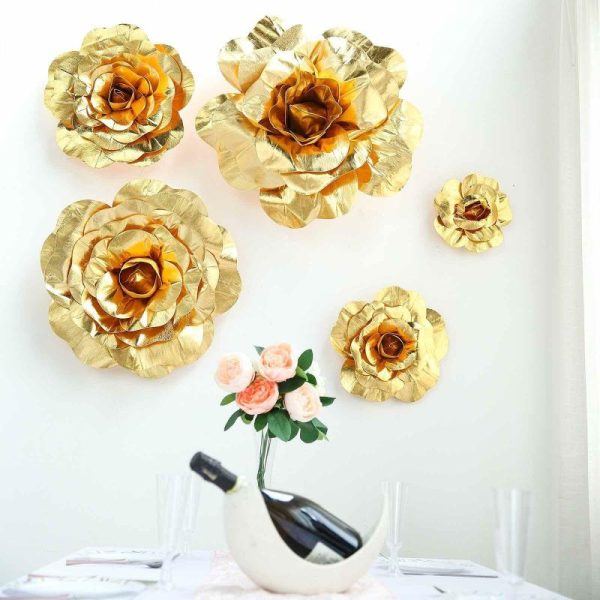 Accent Flowers |   4 Pack 12″ Large Metallic Gold Real Touch Artificial Foam DIY Craft Roses Accent Flowers Accent Flowers