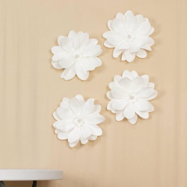 Accent Flowers |   4 Pack 12″ White Life-Like Soft Foam Craft Dahlia Flower Heads Accent Flowers Accent Flowers