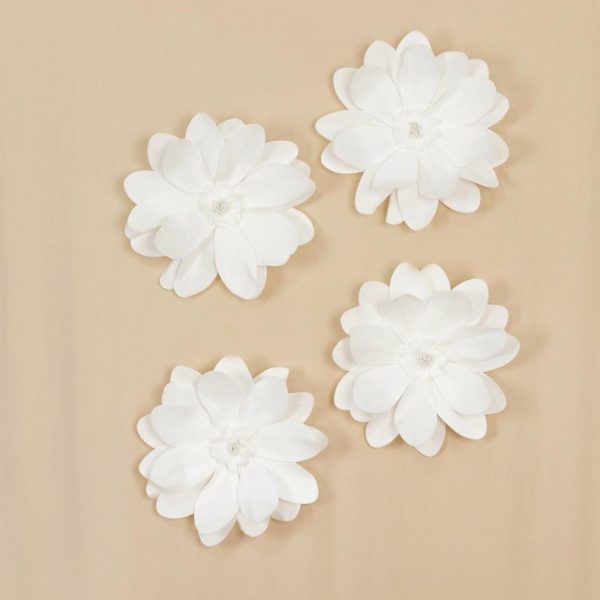 Accent Flowers |   4 Pack 12″ White Life-Like Soft Foam Craft Dahlia Flower Heads Accent Flowers Accent Flowers