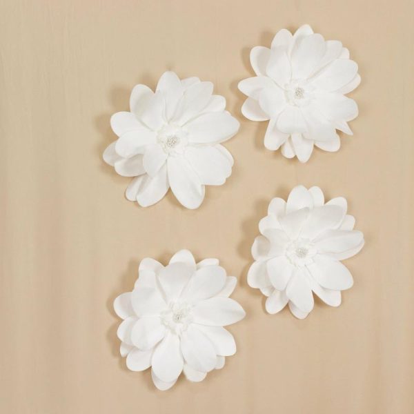 Accent Flowers |   4 Pack 12″ White Life-Like Soft Foam Craft Dahlia Flower Heads Accent Flowers Accent Flowers