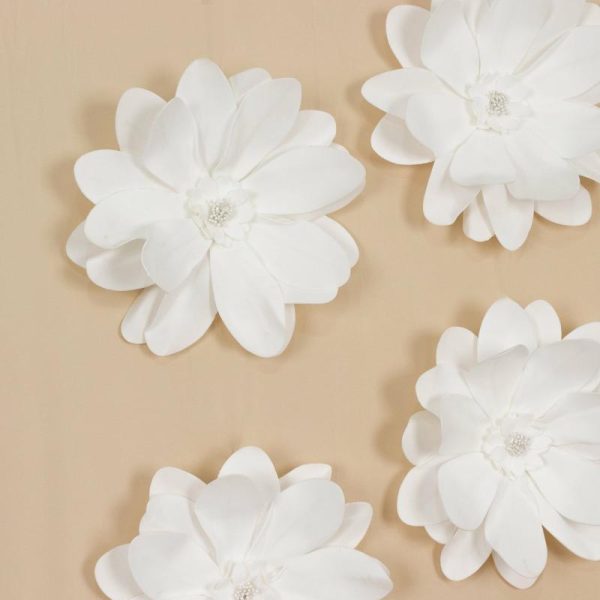 Accent Flowers |   4 Pack 12″ White Life-Like Soft Foam Craft Dahlia Flower Heads Accent Flowers Accent Flowers