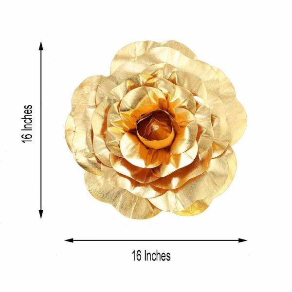 Accent Flowers |   4 Pack 16″ Large Metallic Gold Real Touch Artificial Foam DIY Craft Roses Accent Flowers Accent Flowers