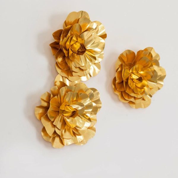 Accent Flowers |   4 Pack 16″ Large Metallic Gold Real Touch Artificial Foam DIY Craft Roses Accent Flowers Accent Flowers