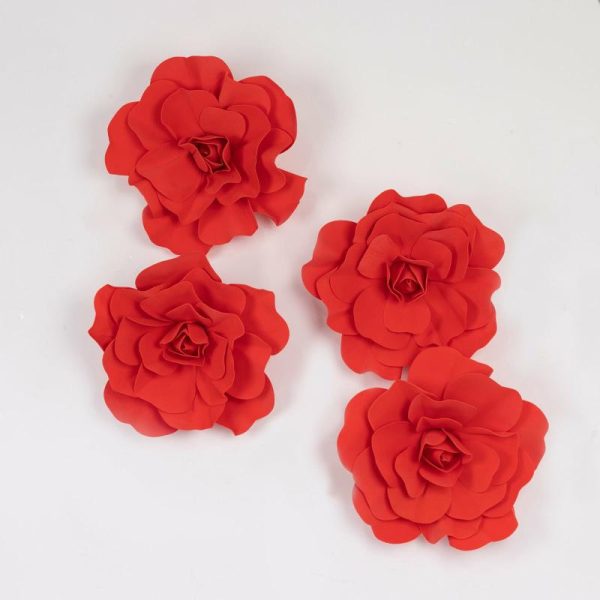 Accent Flowers |   4 Pack 16″ Large Red Real Touch Artificial Foam DIY Craft Roses Accent Flowers Accent Flowers