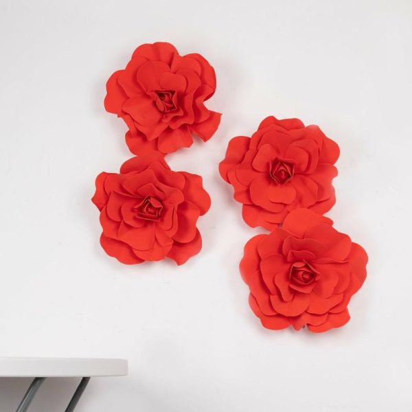 Accent Flowers |   4 Pack 16″ Large Red Real Touch Artificial Foam DIY Craft Roses Accent Flowers Accent Flowers