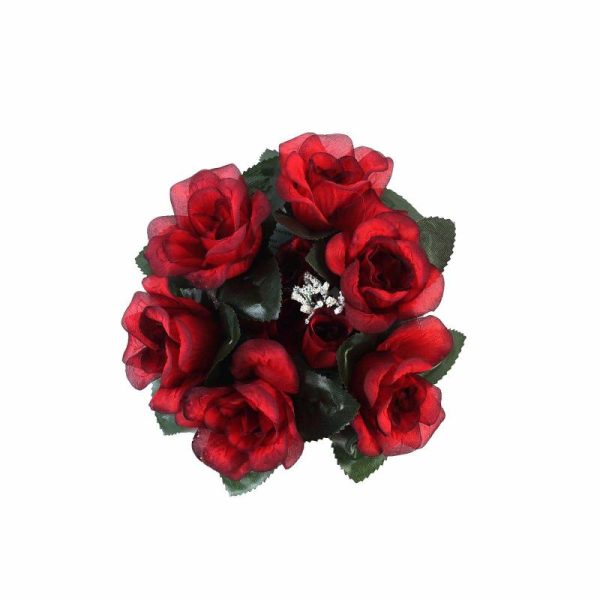 Accent Flowers |   4 Pack 3″ Black Red Artificial Silk Rose Flower Candle Ring Wreaths Accent Flowers Accent Flowers