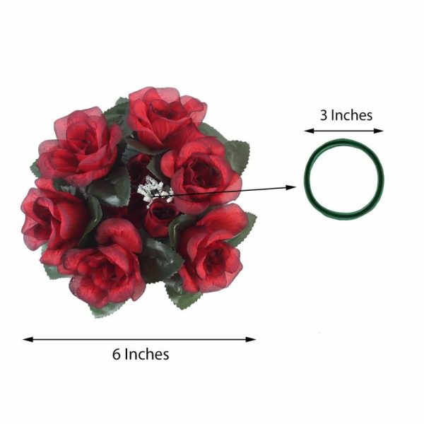 Accent Flowers |   4 Pack 3″ Black Red Artificial Silk Rose Flower Candle Ring Wreaths Accent Flowers Accent Flowers