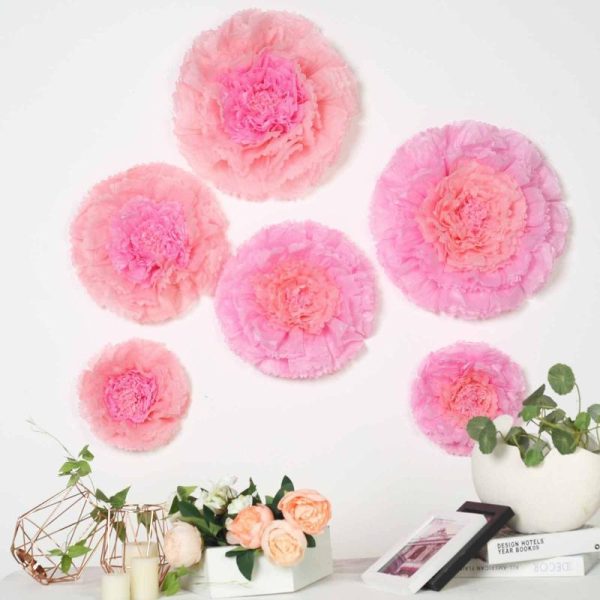 Accent Flowers |   Set of 6 Blush Pink Carnation 3D Paper Flowers Wall Decor – 7″,9″,11″ Accent Flowers Accent Flowers