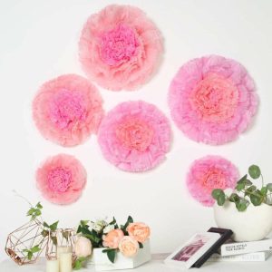 Accent Flowers |   Set of 6 Blush Pink Giant Carnation 3D Paper Flowers Wall Decor – 12″,16″,20″ Accent Flowers Accent Flowers