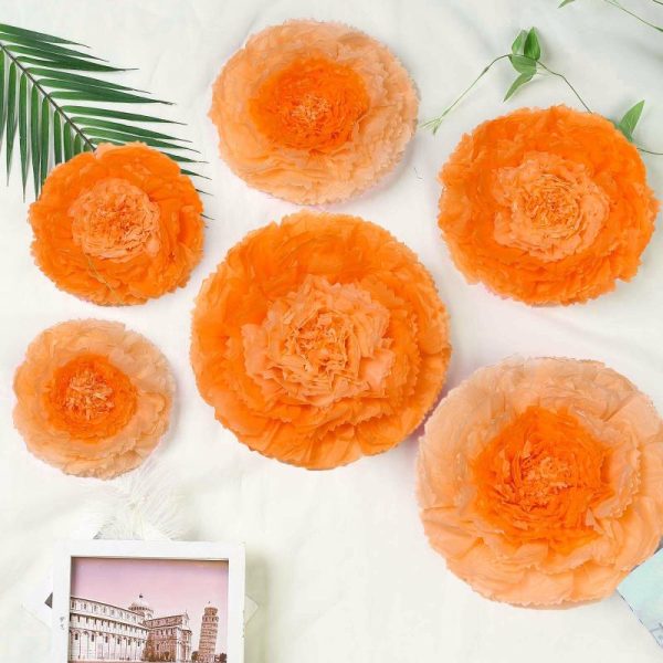 Accent Flowers |   Set of 6 Coral Orange Carnation 3D Paper Flowers Wall Decor – 7″,9″,11″ Accent Flowers Accent Flowers