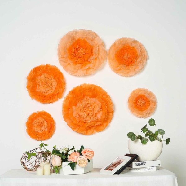 Accent Flowers |   Set of 6 Coral Orange Carnation 3D Paper Flowers Wall Decor – 7″,9″,11″ Accent Flowers Accent Flowers