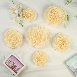 Accent Flowers |   Set of 6 Ivory Cream Carnation 3D Paper Flowers Wall Decor – 7″,9″,11″ Accent Flowers Accent Flowers