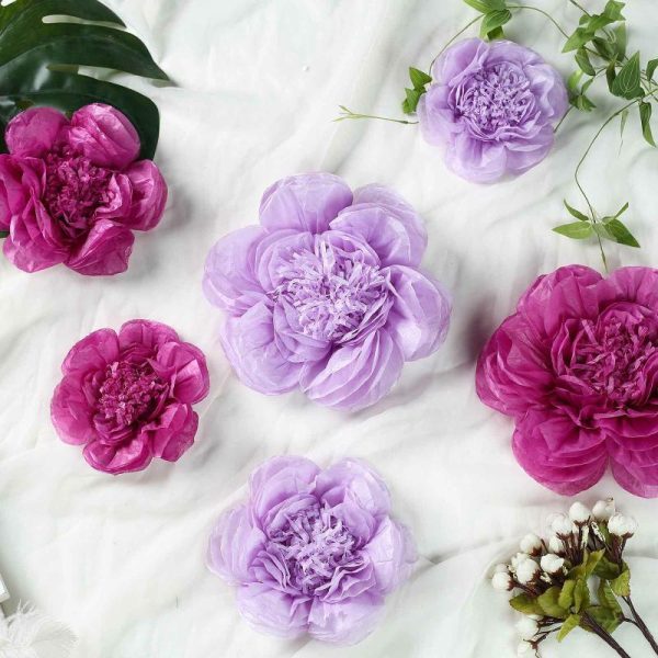 Accent Flowers |   Set of 6 Lavender Eggplant Peony 3D Paper Flowers Wall Decor – 7″,9″,11″ Accent Flowers Accent Flowers