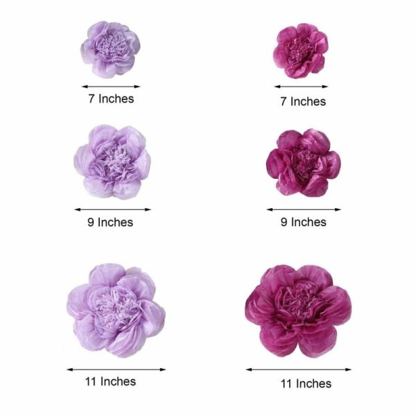 Accent Flowers |   Set of 6 Lavender Eggplant Peony 3D Paper Flowers Wall Decor – 7″,9″,11″ Accent Flowers Accent Flowers