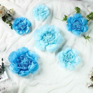 Accent Flowers |   Set of 6 Periwinkle Turquoise Peony 3D Paper Flowers Wall Decor – 7″,9″,11″ Accent Flowers Accent Flowers