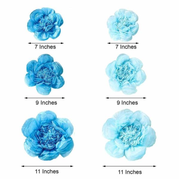 Accent Flowers |   Set of 6 Periwinkle Turquoise Peony 3D Paper Flowers Wall Decor – 7″,9″,11″ Accent Flowers Accent Flowers