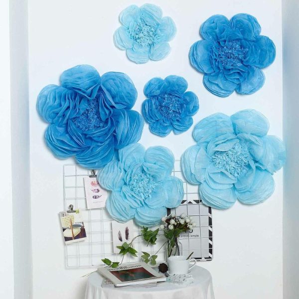 Accent Flowers |   Set of 6 Periwinkle Turquoise Peony 3D Paper Flowers Wall Decor – 7″,9″,11″ Accent Flowers Accent Flowers