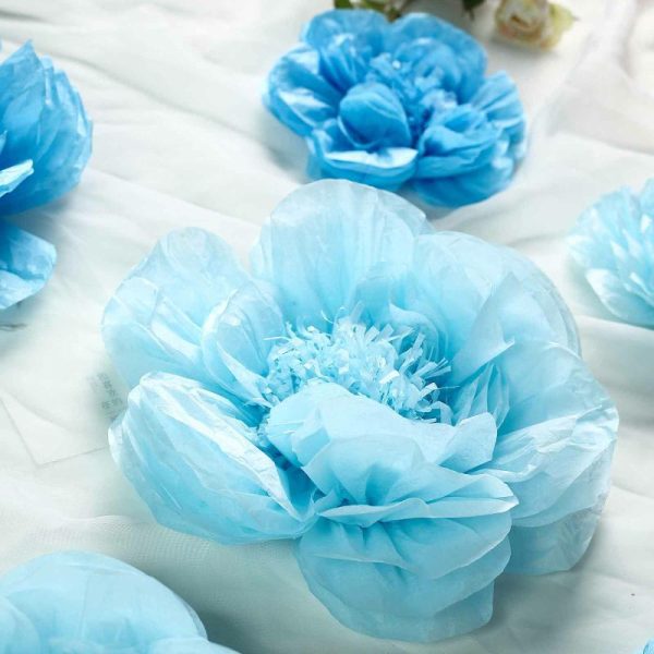 Accent Flowers |   Set of 6 Periwinkle Turquoise Peony 3D Paper Flowers Wall Decor – 7″,9″,11″ Accent Flowers Accent Flowers