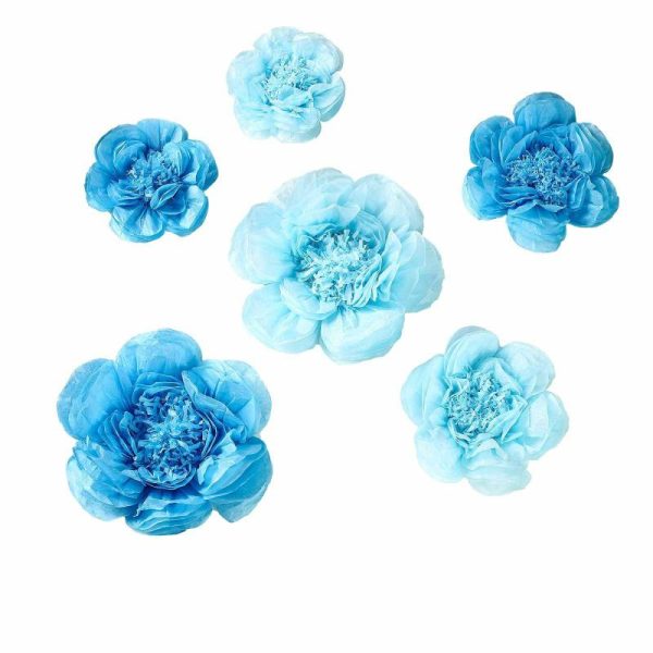 Accent Flowers |   Set of 6 Periwinkle Turquoise Peony 3D Paper Flowers Wall Decor – 7″,9″,11″ Accent Flowers Accent Flowers