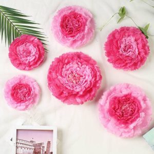 Accent Flowers |   Set of 6 Pink Fuchsia Carnation 3D Paper Flowers Wall Decor – 7″,9″,11″ Accent Flowers