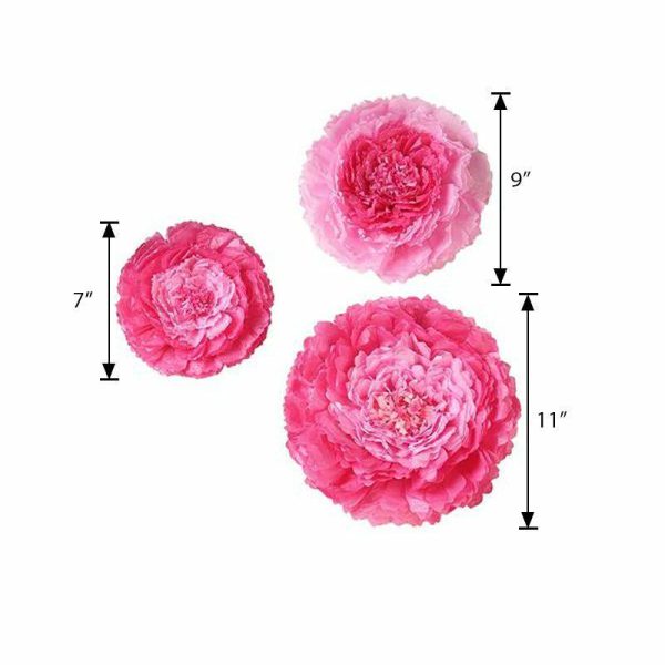 Accent Flowers |   Set of 6 Pink Fuchsia Carnation 3D Paper Flowers Wall Decor – 7″,9″,11″ Accent Flowers