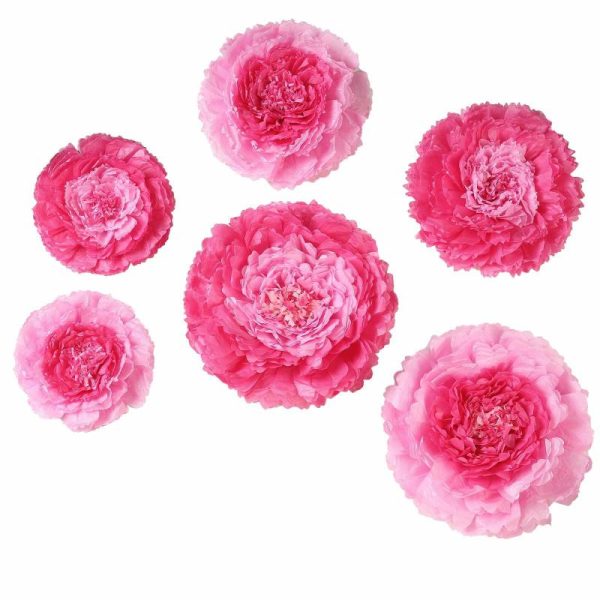 Accent Flowers |   Set of 6 Pink Fuchsia Carnation 3D Paper Flowers Wall Decor – 7″,9″,11″ Accent Flowers