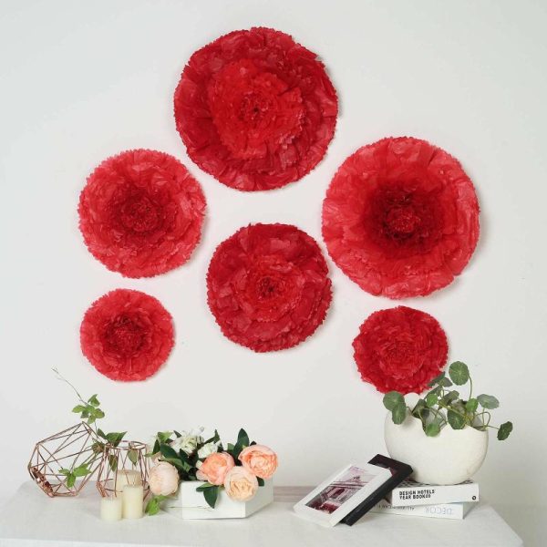 Accent Flowers |   Set of 6 Red Giant Carnation 3D Paper Flowers Wall Decor – 12″,16″,20″ Accent Flowers Accent Flowers