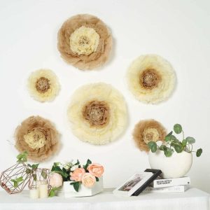 Accent Flowers |   Set of 6 Taupe Natural Giant Carnation 3D Paper Flowers Wall Decor – 12″,16″,20″ Accent Flowers Accent Flowers