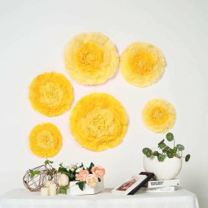 Accent Flowers |   Set of 6 Yellow Giant Carnation 3D Paper Flowers Wall Decor – 12″,16″,20″ Accent Flowers Accent Flowers