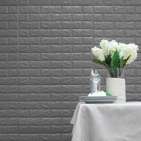 Accent Wall Décor |   10 Pack Silver foam Brick Peel And Stick 3D Wall Tile Panels – Covers 58sq.ft Backdrop Stand Ceiling Drapes Accent Wall Décor