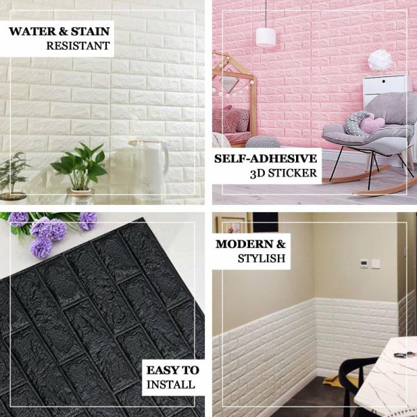 Accent Wall Décor |   10 Pack Silver foam Brick Peel And Stick 3D Wall Tile Panels – Covers 58sq.ft Backdrop Stand Ceiling Drapes Accent Wall Décor